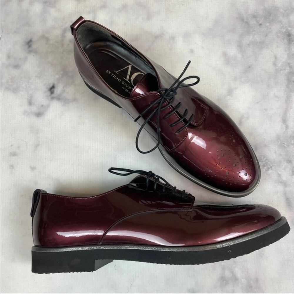 AGL Parker Oxblood Patent Leather Oxfords Lace Up Brogues Sz 39.5 / 9.5